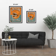 Ezposterprints - Helmet Orange Green | Retro Sports Series FOOTBALL Posters ambiance display photo sample