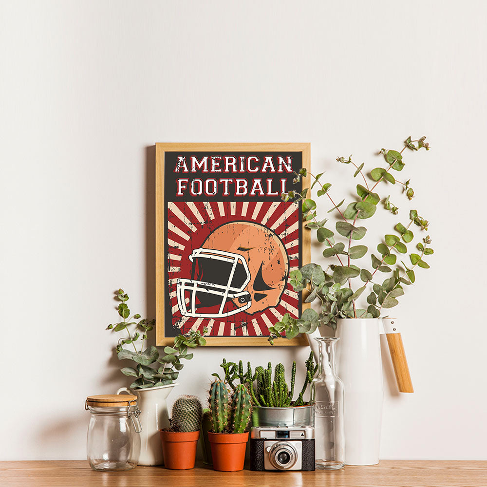 Ezposterprints - Helmet Red | Retro Sports Series FOOTBALL Posters - 12x16 ambiance display photo sample