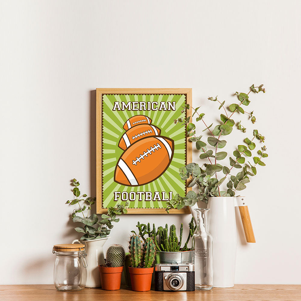 Ezposterprints - Three Balls | Retro Sports Series FOOTBALL Posters - 12x16 ambiance display photo sample