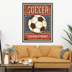 Ezposterprints - Ball Blue Red | Retro Sports Series SOCCER Posters - 36x48 ambiance display photo sample