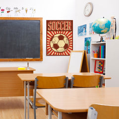 Ezposterprints - Ball Dark Red | Retro Sports Series SOCCER Posters - 24x32 ambiance display photo sample
