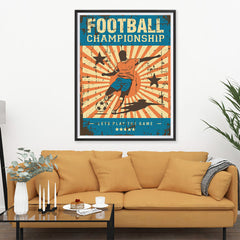 Ezposterprints - Player Blue Orange | Retro Sports Series SOCCER Posters - 36x48 ambiance display photo sample
