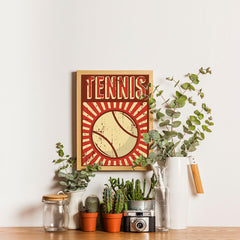 Ezposterprints - Ball Dark Red | Retro Sports Series TENNIS Posters - 12x16 ambiance display photo sample