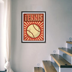 Ezposterprints - Ball Dark Red | Retro Sports Series TENNIS Posters - 18x24 ambiance display photo sample