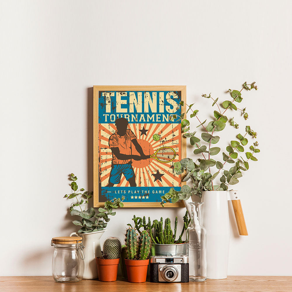 Ezposterprints - Player Blue | Retro Sports Series TENNIS Posters - 12x16 ambiance display photo sample