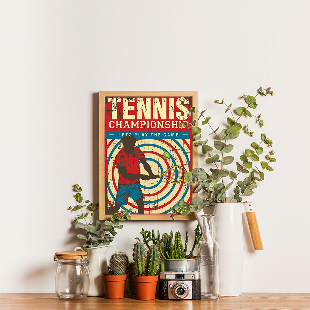 Ezposterprints - Player Blue Red | Retro Sports Series TENNIS Posters - 12x16 ambiance display photo sample