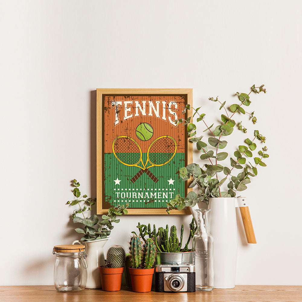 Ezposterprints - Rackets Brown | Retro Sports Series TENNIS Posters - 12x16 ambiance display photo sample