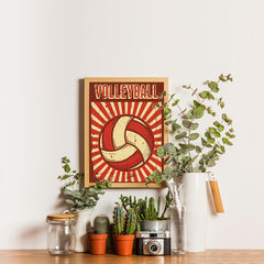 Ezposterprints - Ball Dark Red | Retro Sports Series VOLLEYBALL Posters - 12x16 ambiance display photo sample