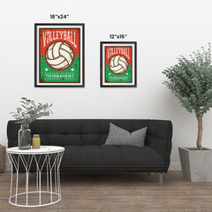 Ezposterprints - Ball Green Red | Retro Sports Series VOLLEYBALL Posters ambiance display photo sample