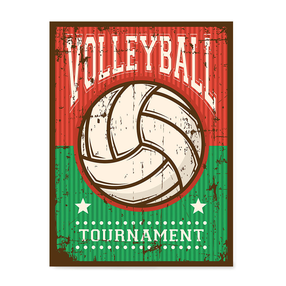 Ezposterprints - Ball Green Red | Retro Sports Series VOLLEYBALL Posters