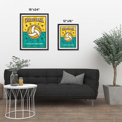 Ezposterprints - Ball Green Yellow | Retro Sports Series VOLLEYBALL Posters ambiance display photo sample