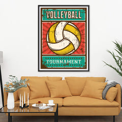 Ezposterprints - Ball Yellow | Retro Sports Series VOLLEYBALL Posters - 36x48 ambiance display photo sample