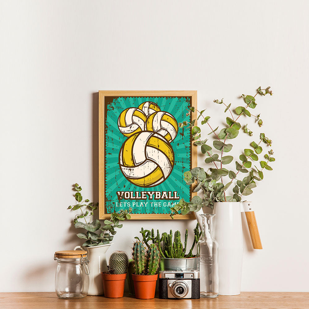 Ezposterprints - Four Balls | Retro Sports Series VOLLEYBALL Posters - 12x16 ambiance display photo sample