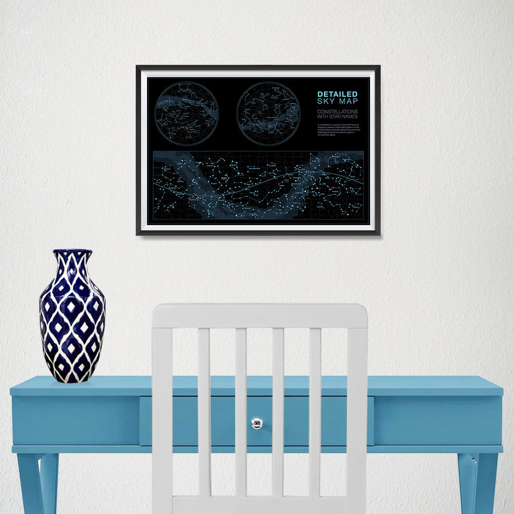 Ezposterprints - Detailed Sky Map Constellations With Star Names Poster - 18x12 ambiance display photo sample