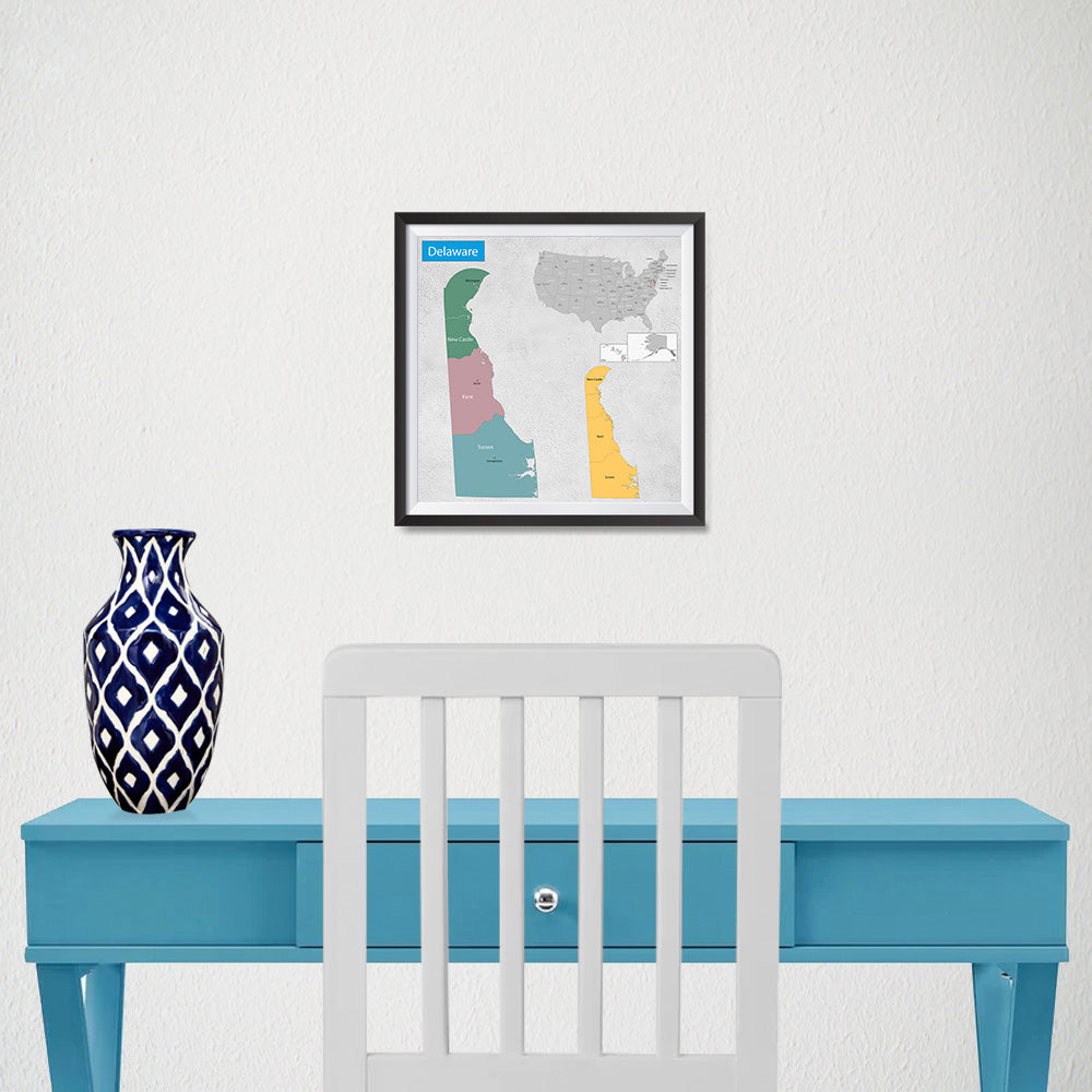 Ezposterprints - Delaware (DE) State - General Reference Map - 10x10 ambiance display photo sample
