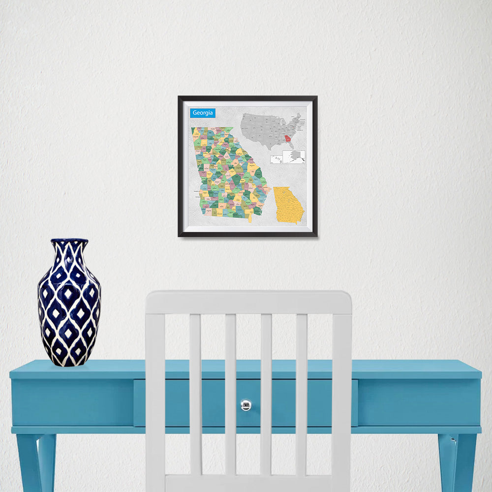 Ezposterprints - Georgia (GA) State - General Reference Map - 10x10 ambiance display photo sample