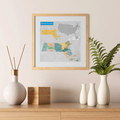 Ezposterprints - Massachusetts (MA) State - General Reference Map - 12x12 ambiance display photo sample