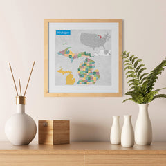 Ezposterprints - Michigan (MI) State - General Reference Map - 12x12 ambiance display photo sample