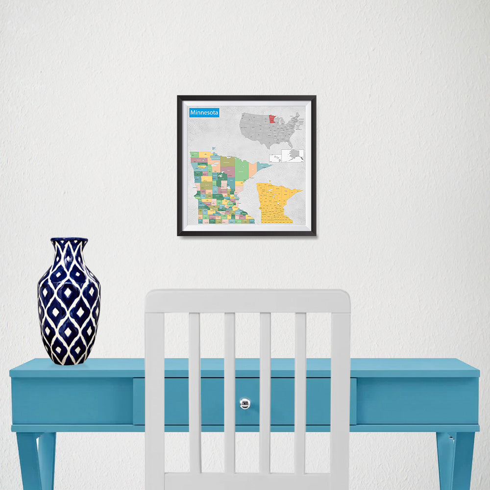 Ezposterprints - Minnesota (MN) State - General Reference Map - 10x10 ambiance display photo sample