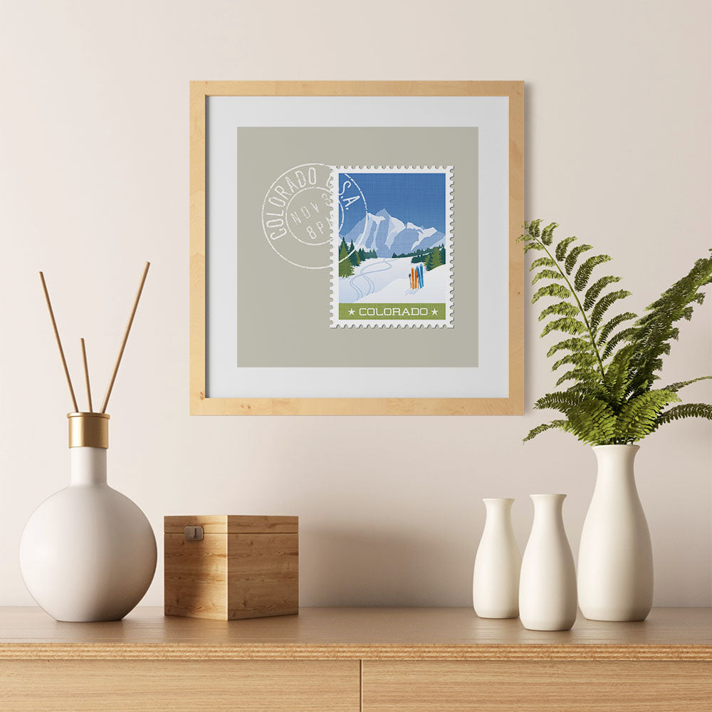 Ezposterprints - COLORADO - Retro USA State Stamp Posters Collection - 12x12 ambiance display photo sample