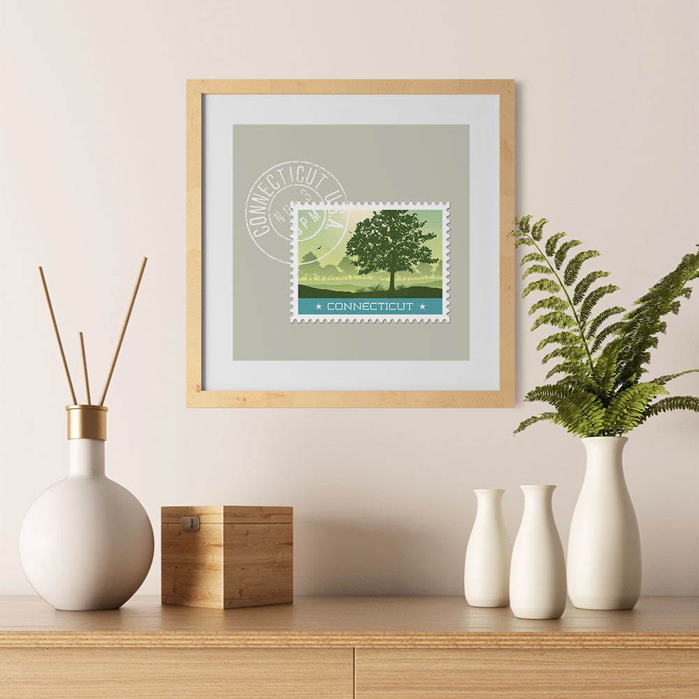 Ezposterprints - CONNECTICUT - Retro USA State Stamp Posters Collection - 12x12 ambiance display photo sample