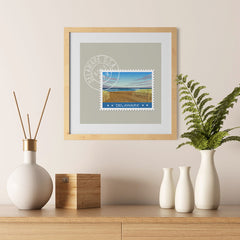 Ezposterprints - DELAWARE - Retro USA State Stamp Posters Collection - 12x12 ambiance display photo sample