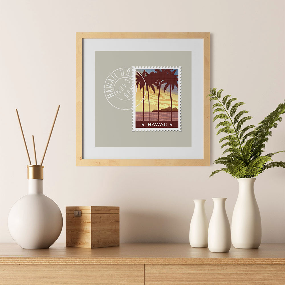Ezposterprints - HAWAII - Retro USA State Stamp Posters Collection - 12x12 ambiance display photo sample