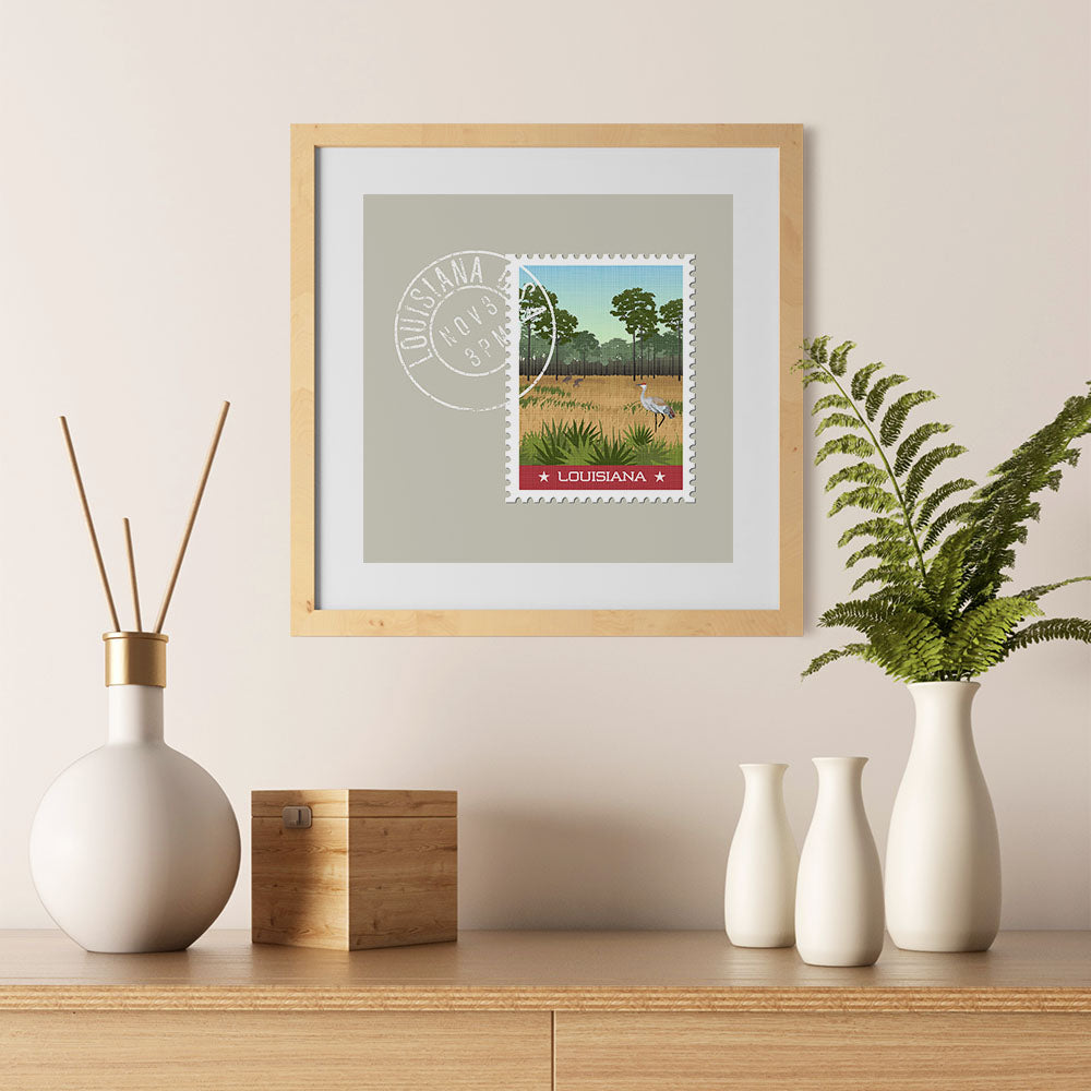 Ezposterprints - LOUISIANA - Retro USA State Stamp Posters Collection - 12x12 ambiance display photo sample