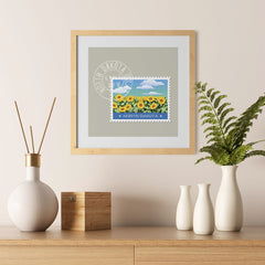 Ezposterprints - NORTH DAKOTA - Retro USA State Stamp Posters Collection - 12x12 ambiance display photo sample