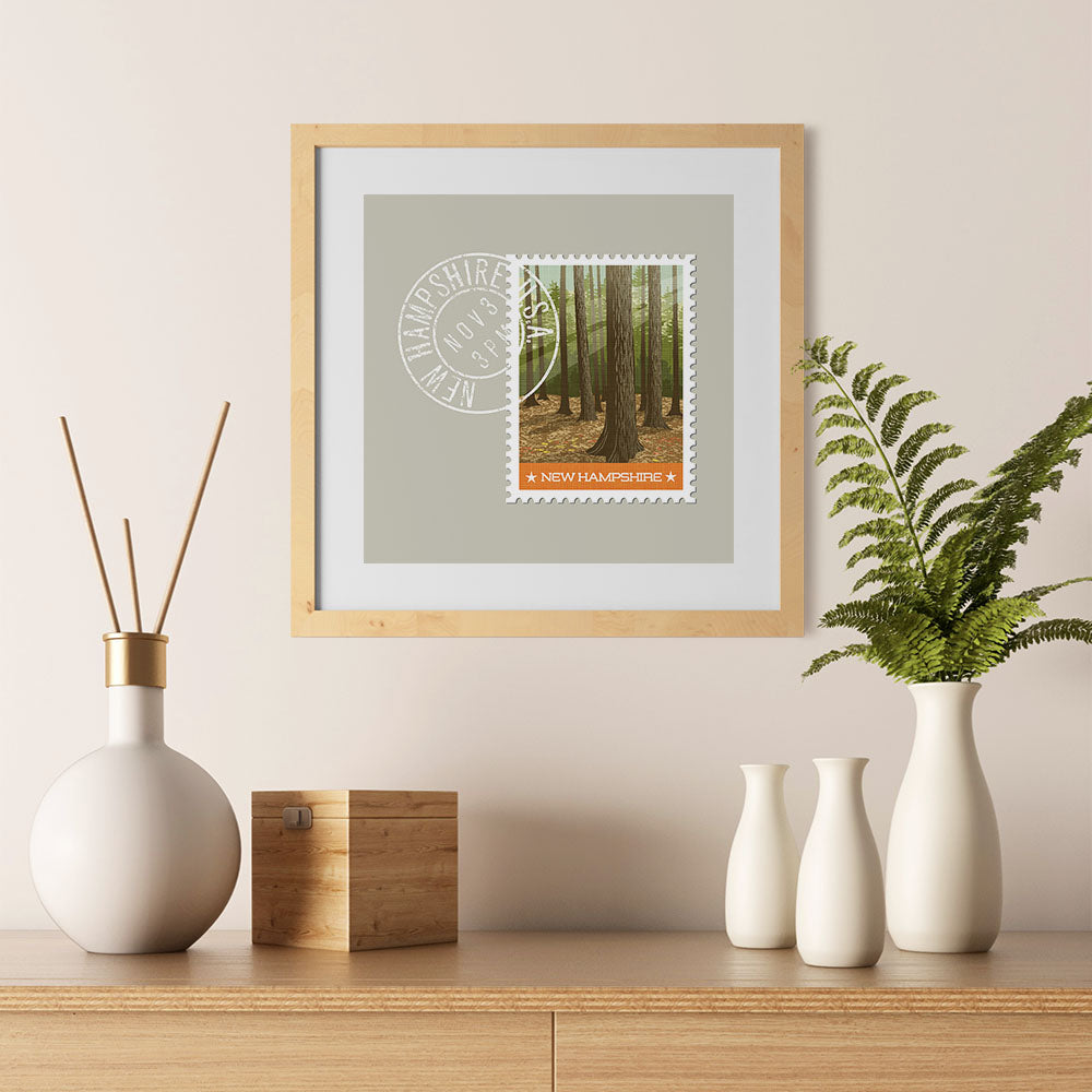 Ezposterprints - NEW HAMPSHIRE - Retro USA State Stamp Posters Collection - 12x12 ambiance display photo sample