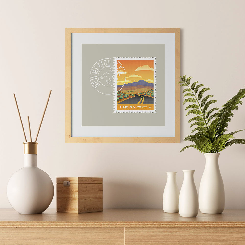 Ezposterprints - NEW MEXICO - Retro USA State Stamp Posters Collection - 12x12 ambiance display photo sample