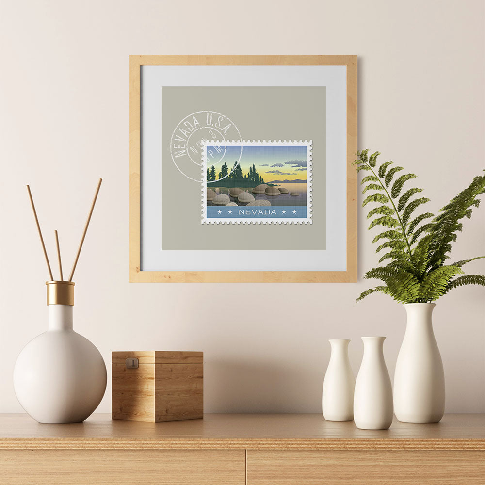 Ezposterprints - NEVADA - Retro USA State Stamp Posters Collection - 12x12 ambiance display photo sample