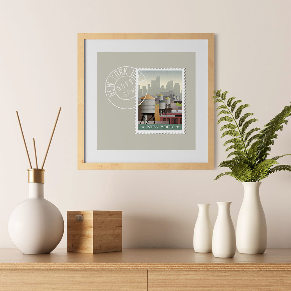 Ezposterprints - NEW YORK - Retro USA State Stamp Posters Collection - 12x12 ambiance display photo sample