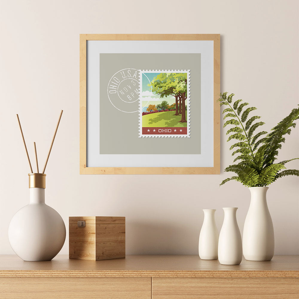 Ezposterprints - OHIO - Retro USA State Stamp Posters Collection - 12x12 ambiance display photo sample