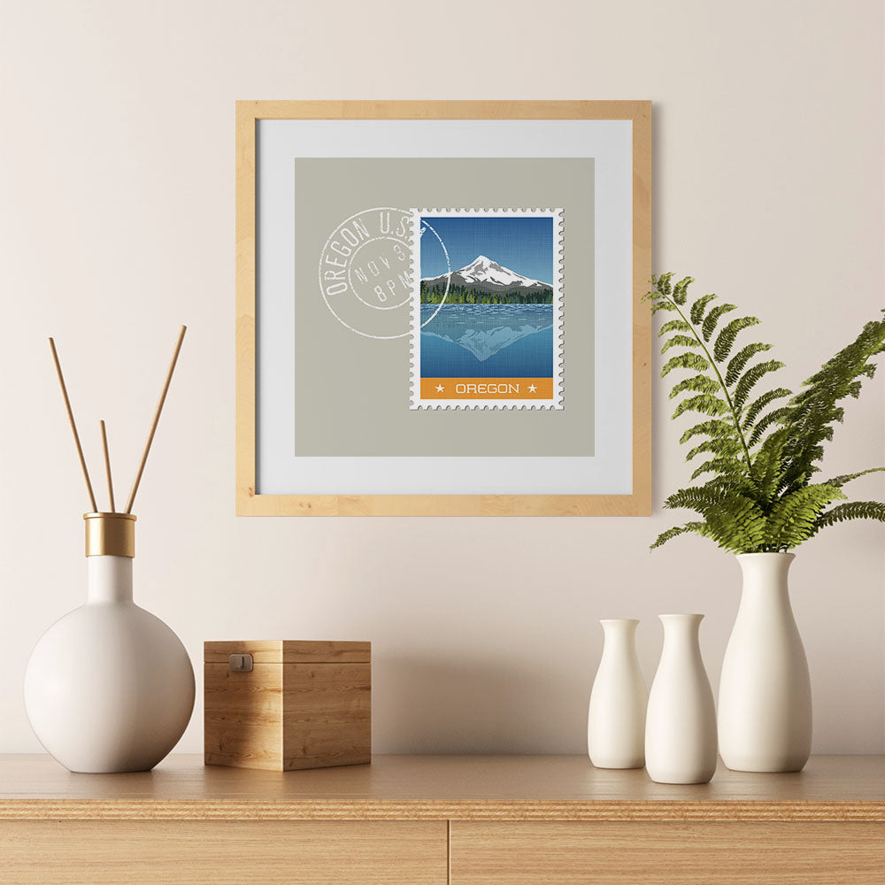 Ezposterprints - OREGON - Retro USA State Stamp Posters Collection - 12x12 ambiance display photo sample