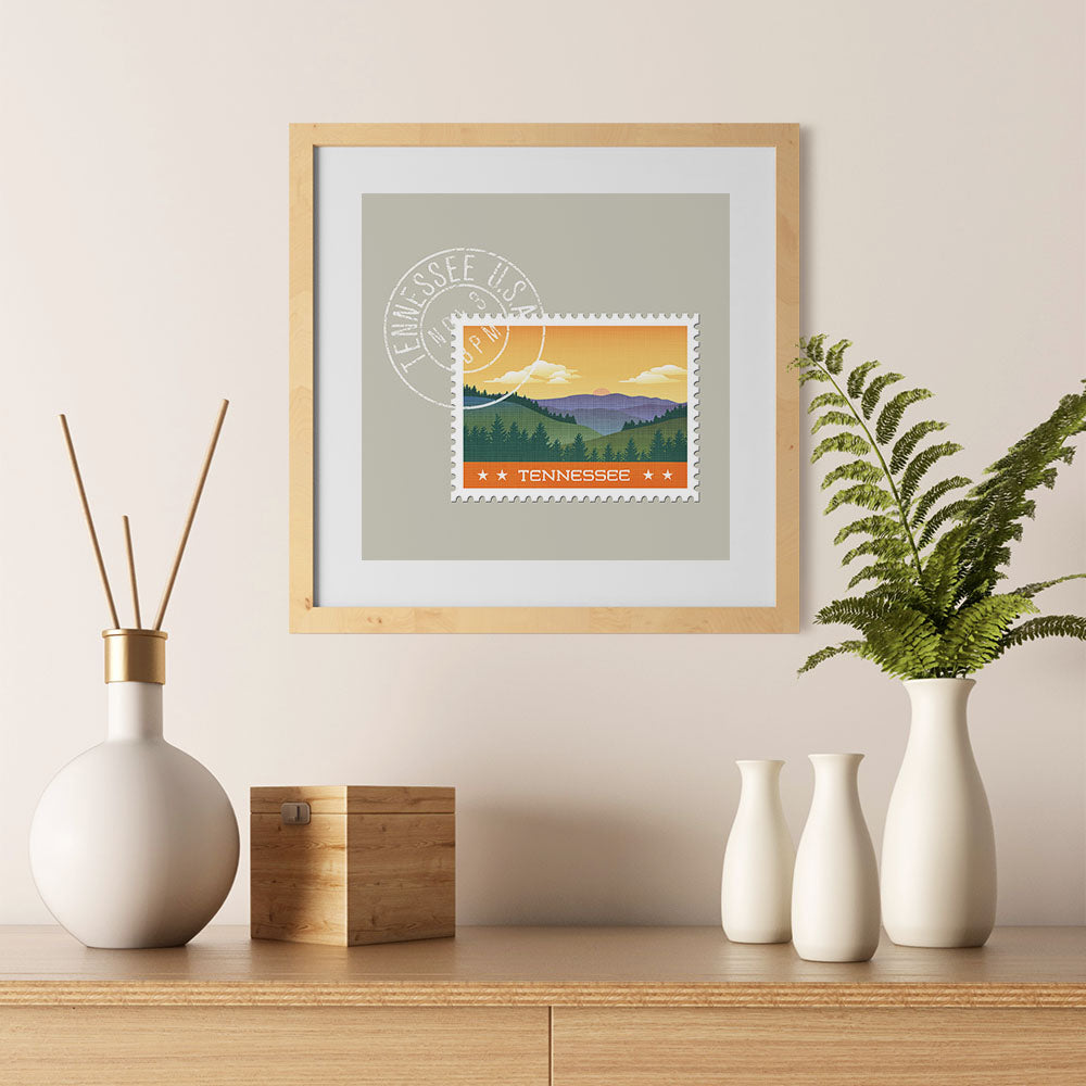 Ezposterprints - TENNESSEE - Retro USA State Stamp Posters Collection - 12x12 ambiance display photo sample