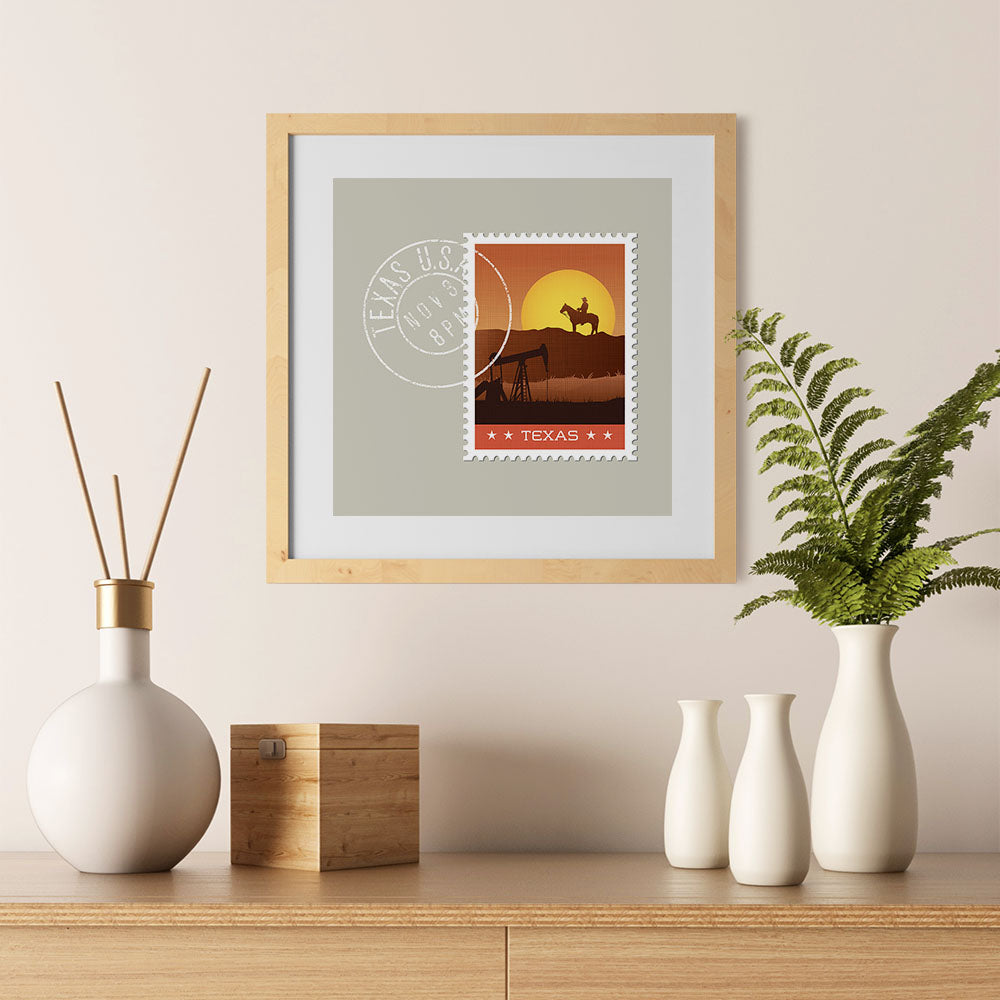 Ezposterprints - TEXAS - Retro USA State Stamp Posters Collection - 12x12 ambiance display photo sample