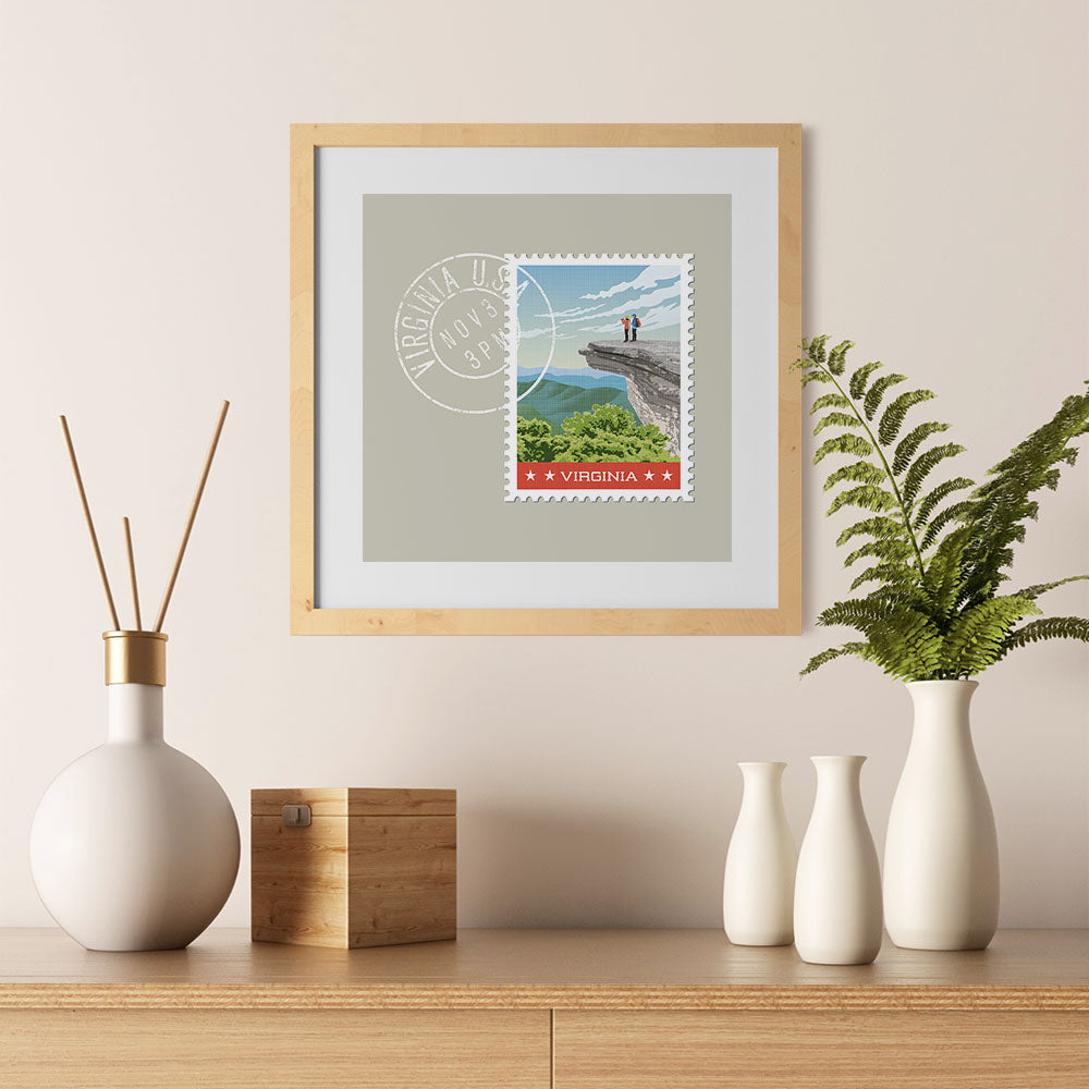 Ezposterprints - VIRGINIA - Retro USA State Stamp Posters Collection - 12x12 ambiance display photo sample