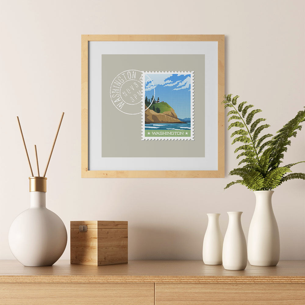 Ezposterprints - WASHINGTON - Retro USA State Stamp Posters Collection - 12x12 ambiance display photo sample