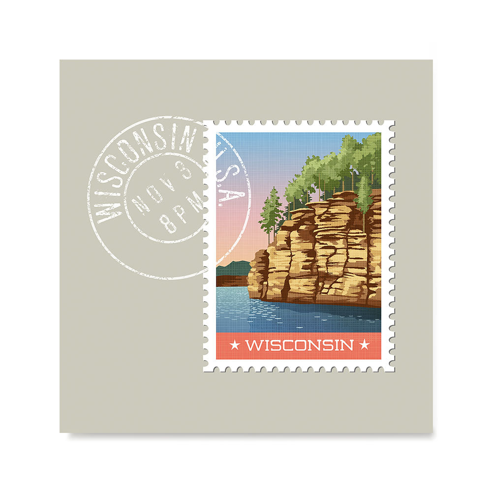 Ezposterprints - WISCONSIN - Retro USA State Stamp Posters Collection
