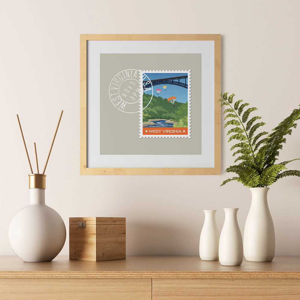 Ezposterprints - WEST VIRGINIA - Retro USA State Stamp Posters Collection - 12x12 ambiance display photo sample