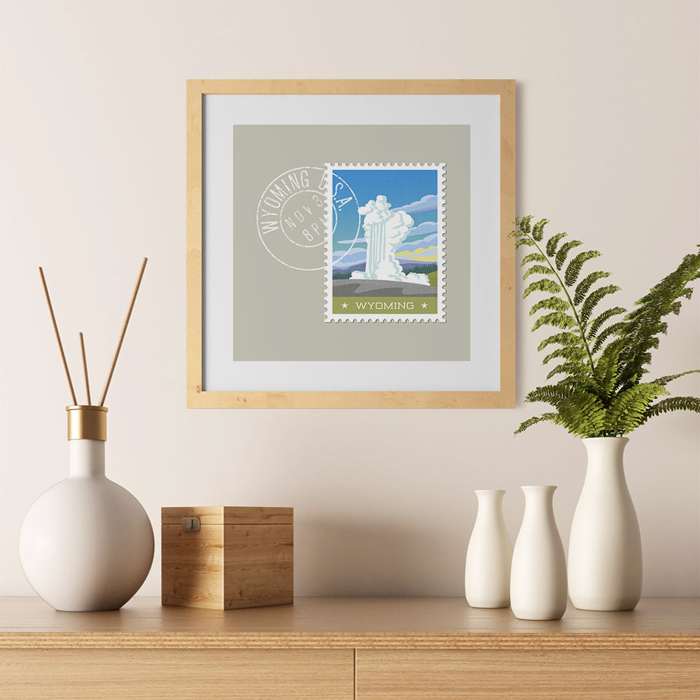 Ezposterprints - WYOMING - Retro USA State Stamp Posters Collection - 12x12 ambiance display photo sample