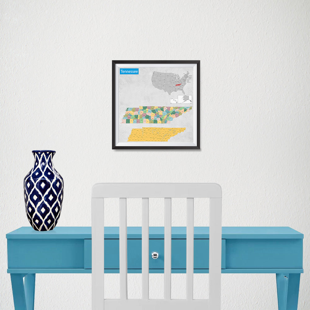 Ezposterprints - Tennessee (TN) State - General Reference Map - 10x10 ambiance display photo sample