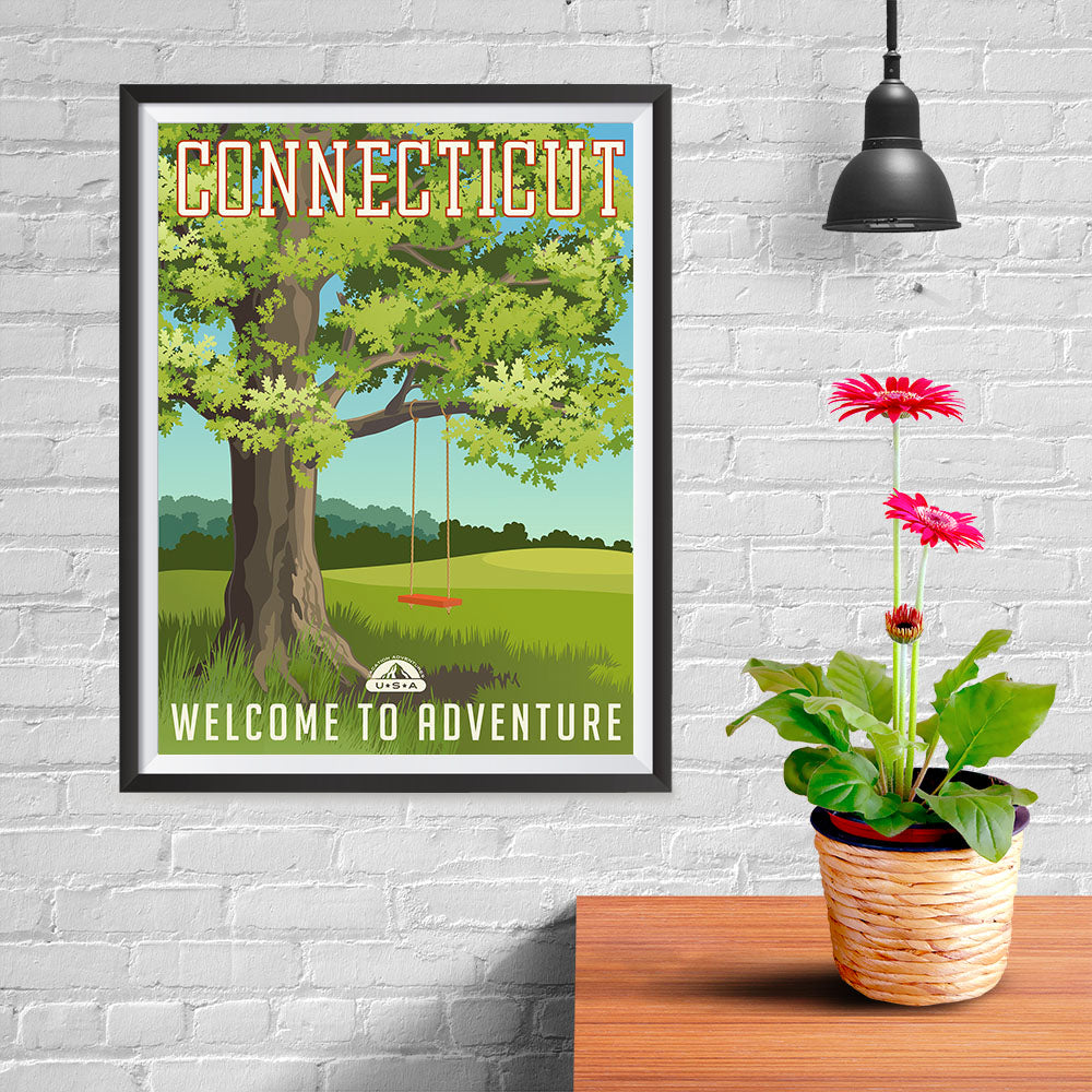Ezposterprints - CONNECTICUT Retro Travel Poster - 12x16 ambiance display photo sample