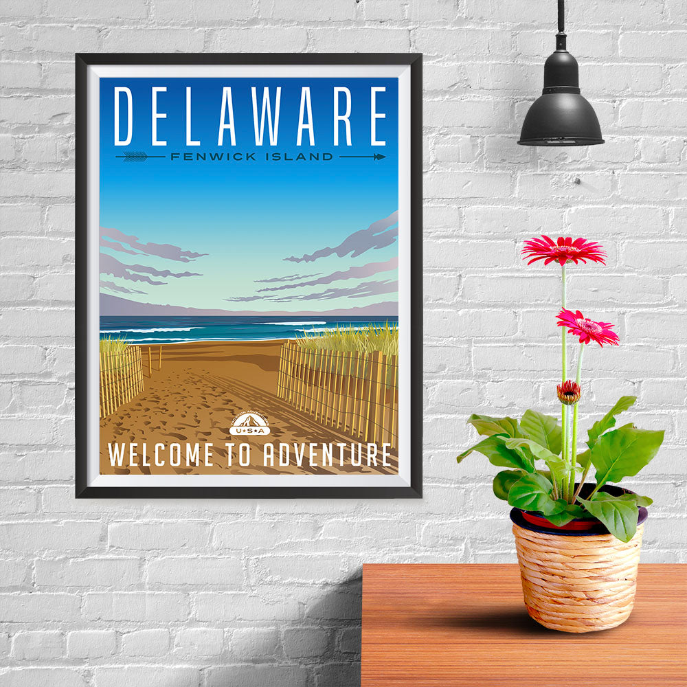 Ezposterprints - DELAWARE Retro Travel Poster - 12x16 ambiance display photo sample