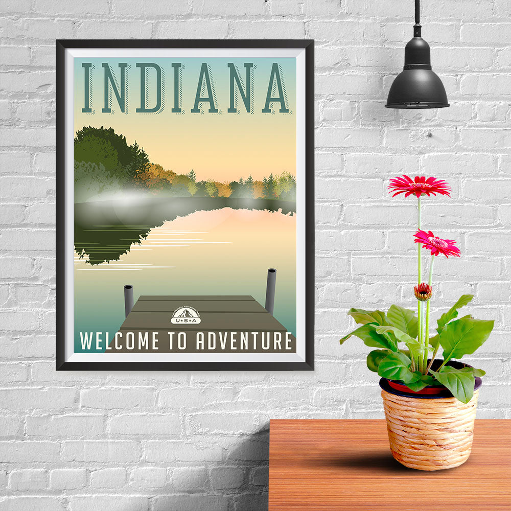 Ezposterprints - INDIANA Retro Travel Poster - 12x16 ambiance display photo sample