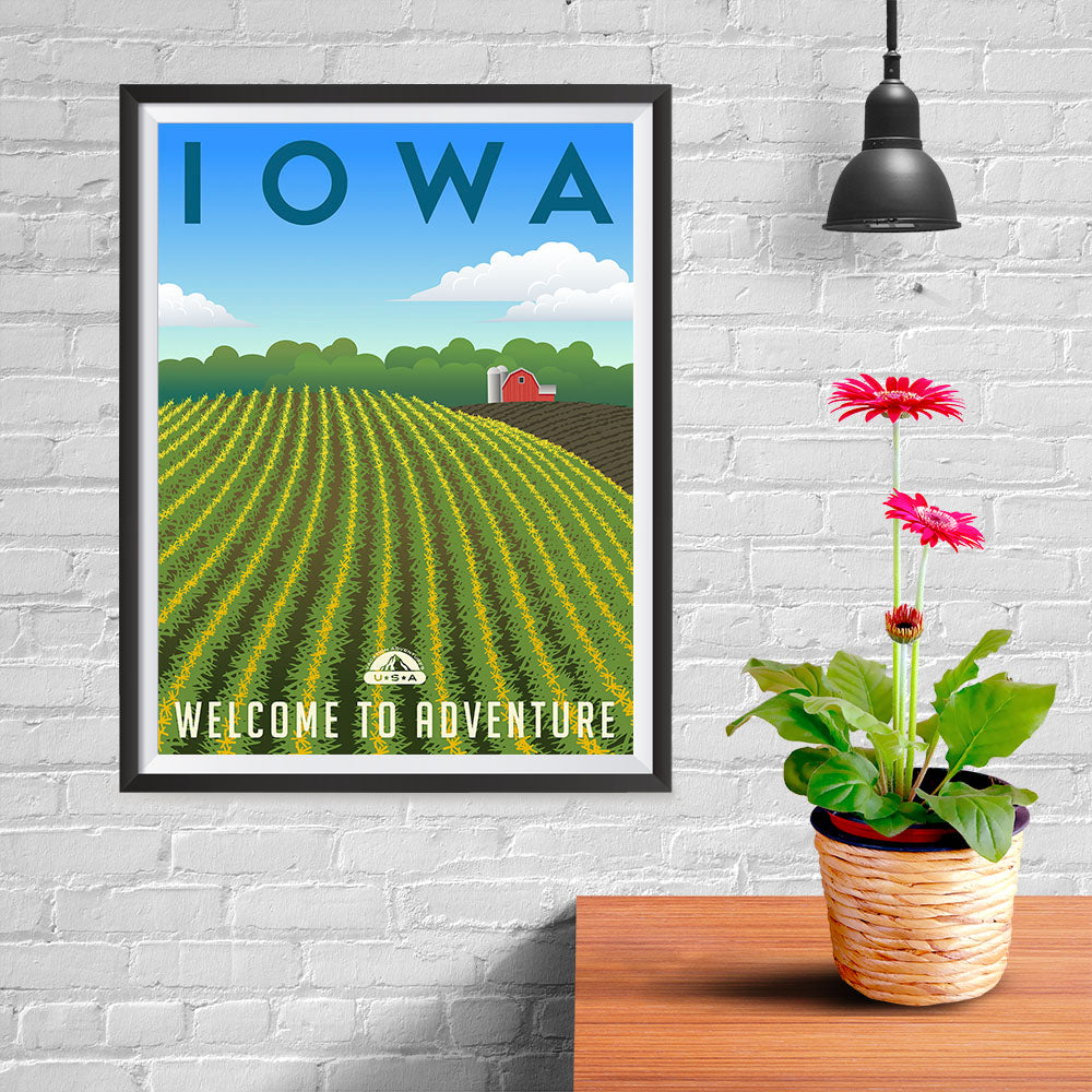 Ezposterprints - IOWA Retro Travel Poster - 12x16 ambiance display photo sample