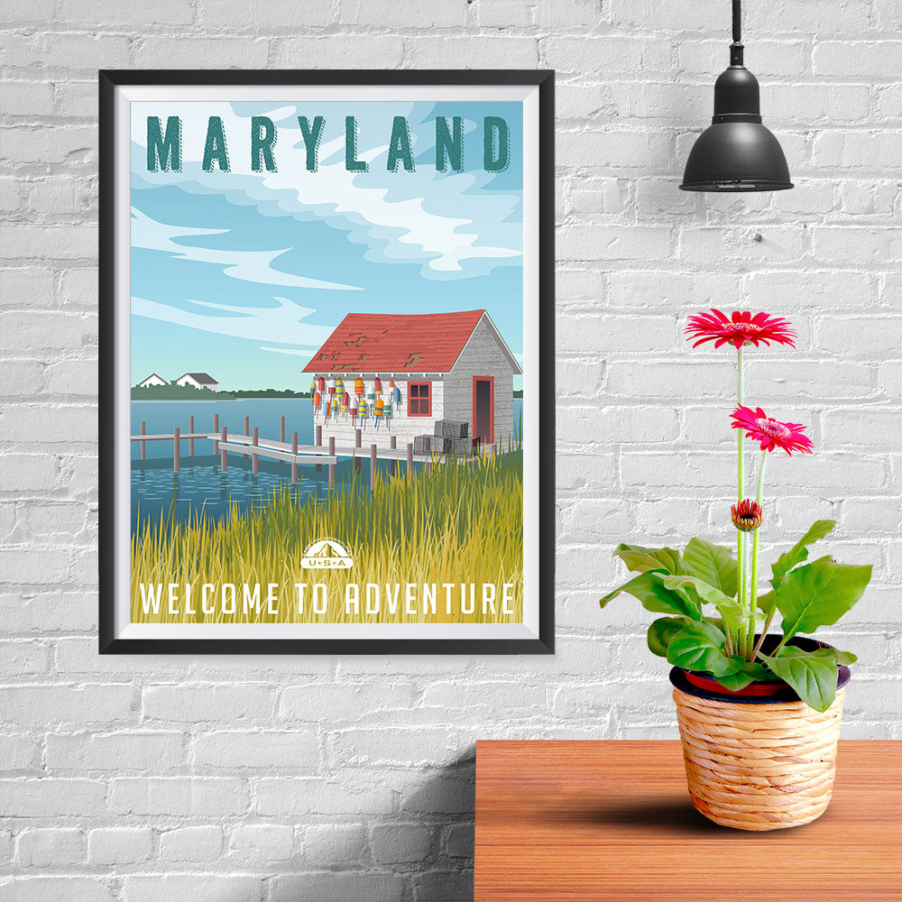 Ezposterprints - MARYLAND Retro Travel Poster - 12x16 ambiance display photo sample