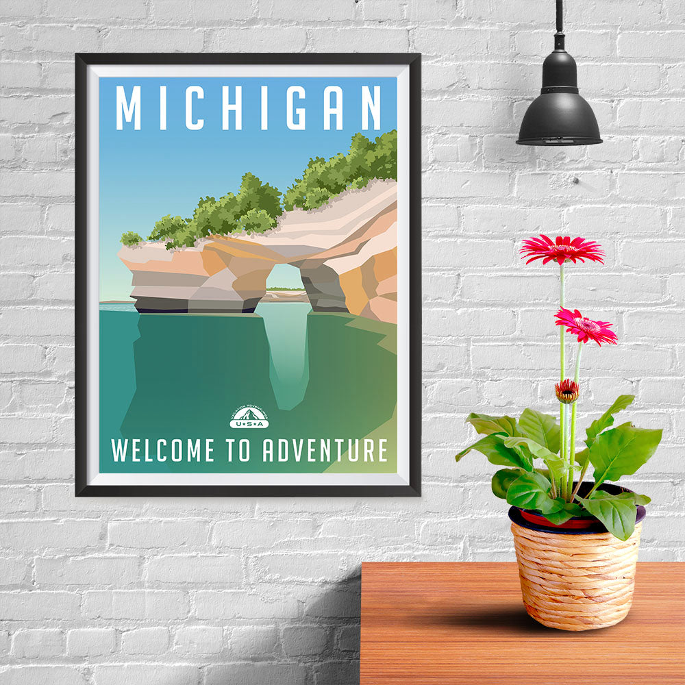 Ezposterprints - MICHIGAN Retro Travel Poster - 12x16 ambiance display photo sample