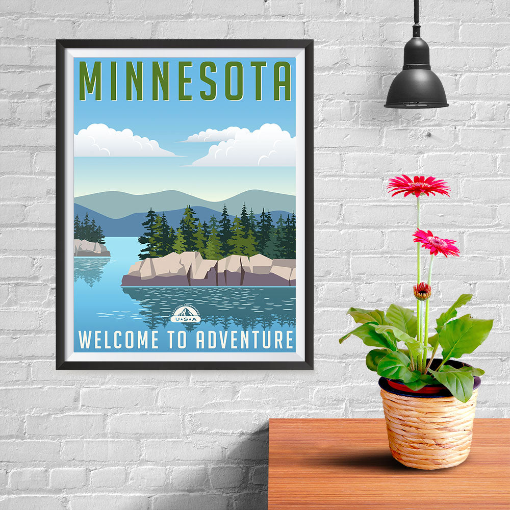 Ezposterprints - MINNESOTA Retro Travel Poster - 12x16 ambiance display photo sample